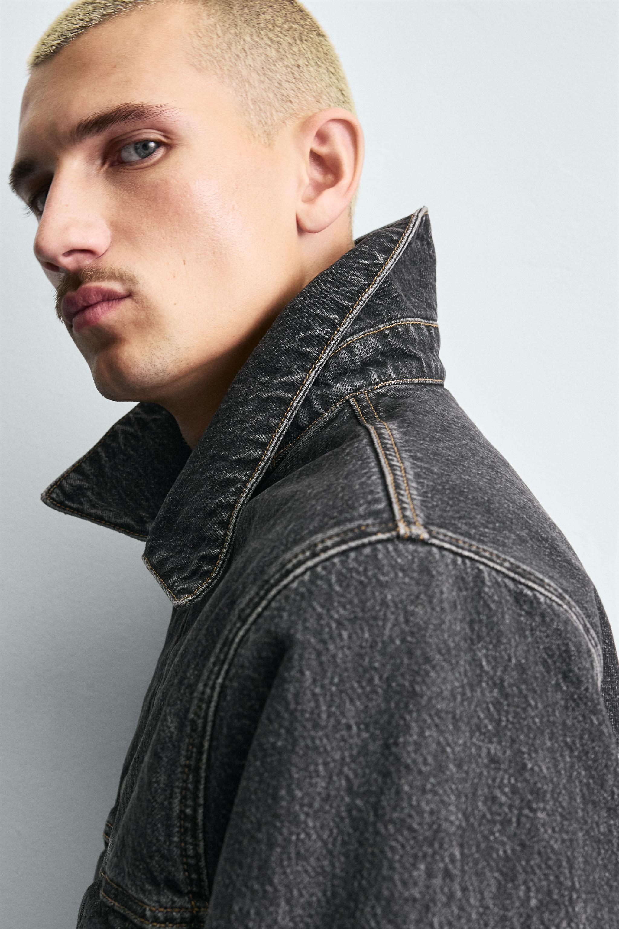 VESTE EN DENIM AVEC COL EFFET FOURRURE